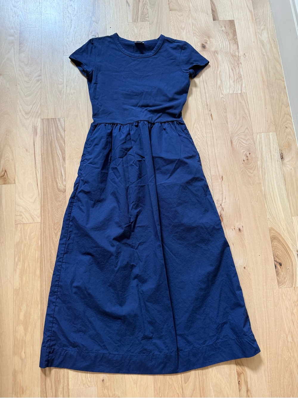 J.Crew Short Sleeve Knit Mixy Midi Dress Blue Crew Neck Pullover Size XXS